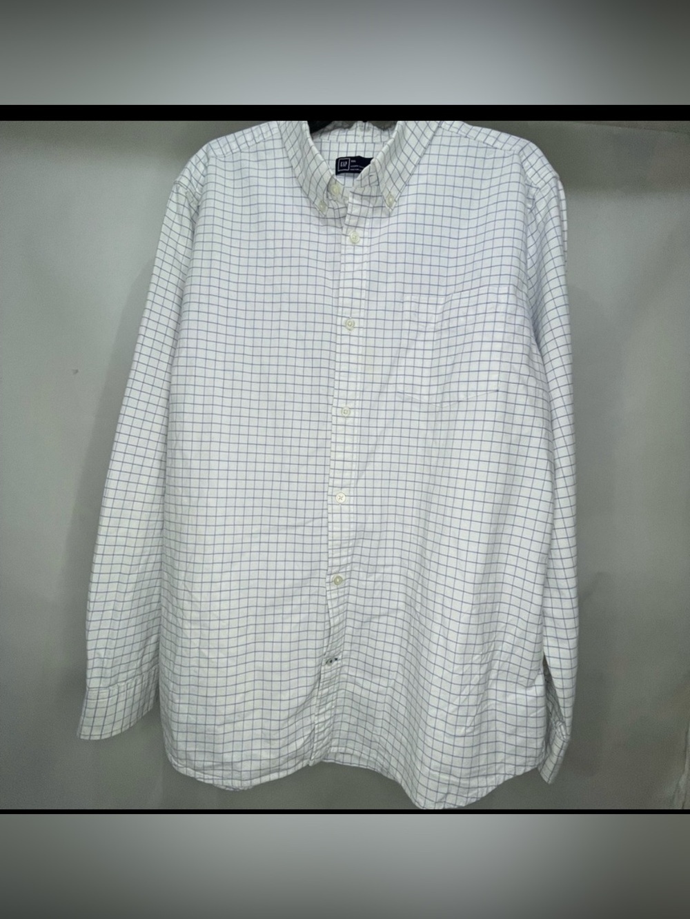 Gap Men's Gingham Checkered Blue and White Shirt 2x 2xl xxl button down shirt